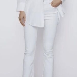 Zara Women's Straight Leg Ankle/Cropped White Jeans With Frayed Hem 24" Inseam